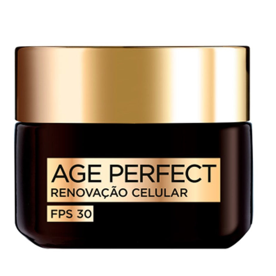 L'Oréal Paris Age Perfect Cell Renew SPF30 Day Cream 50ml — gold jar packshot on white background