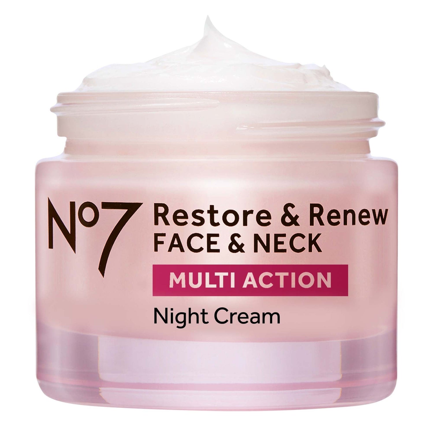 No7 Restore & Renew Night Cream — rich cream texture in jar