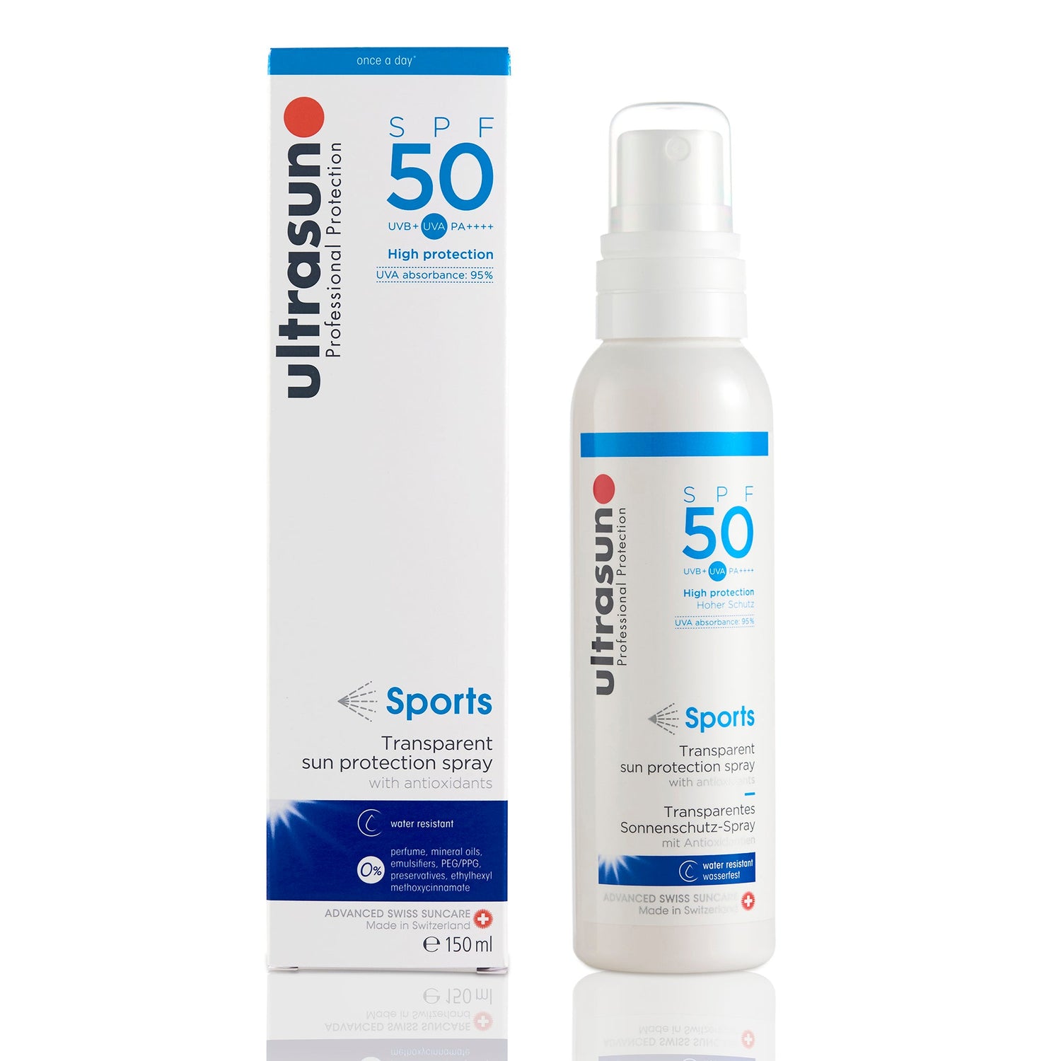 Ultrasun Sports SPF50 — back of pack with ingredients and claims
