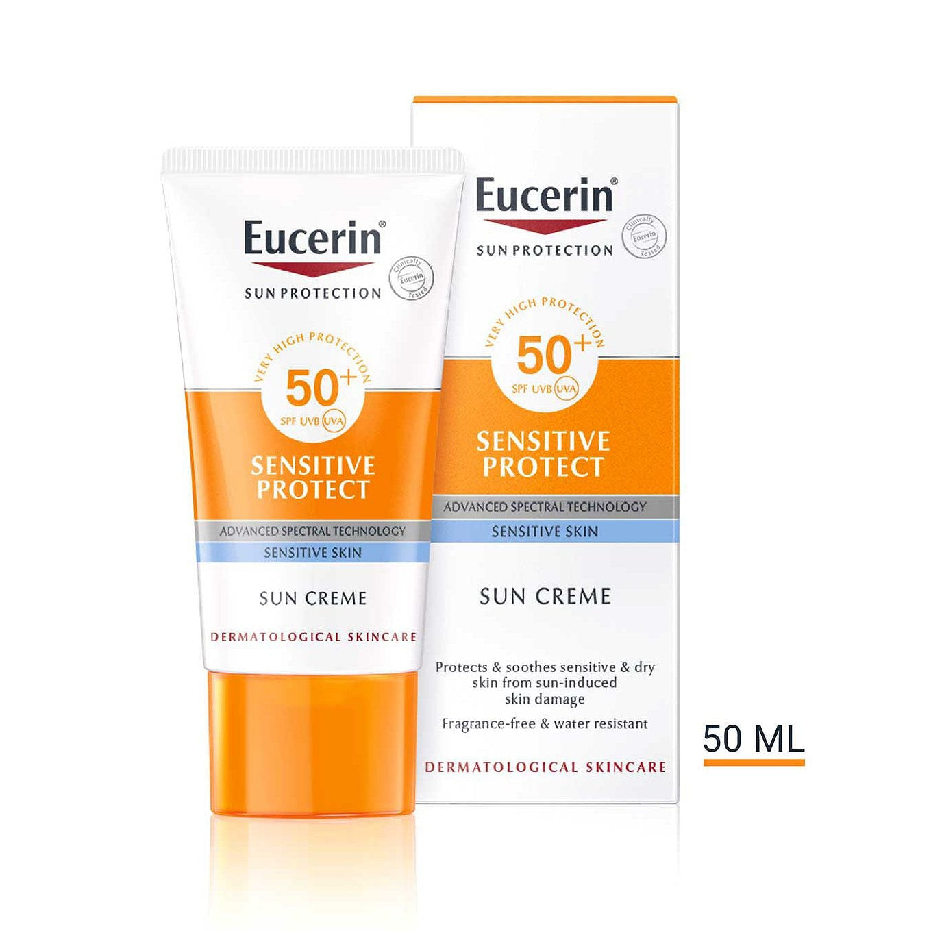 Eucerin Sun Face Cream Sensitive Protect SPF50+ 50ml — tube packshot